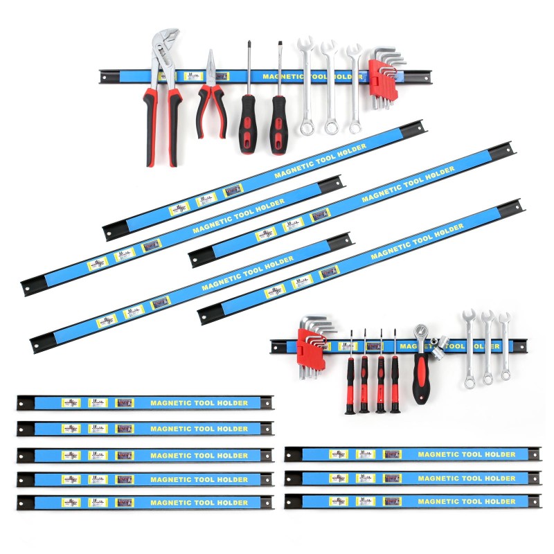 Magneettiset työkalutelineet 15 kpl, 9x 46 cm ja 6x 61 cm, hiiliteräs, sininen