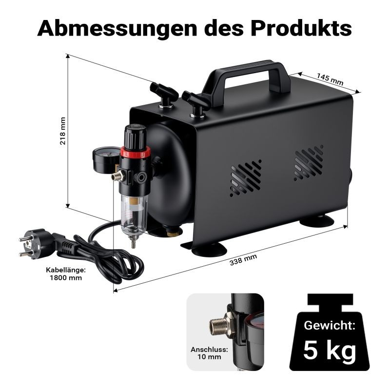 Airbrush-kompressori AS18TB 1/6 PS, 20-23 l/min, 1 l säiliö