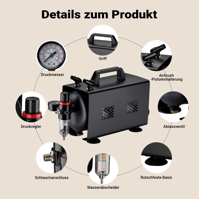 Airbrush-kompressori AS18TB 1/6 PS, 20-23 l/min, 1 l säiliö