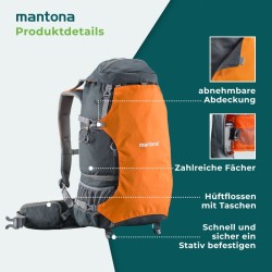 Mantona elementsPro 40 Kamerareppu, oranssi, 210 x 300 x 600 mm