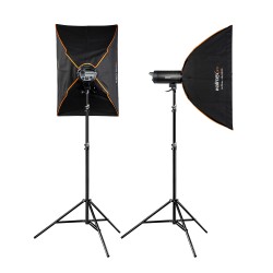Walimex pro Campaigner 600 HS studiovalaistussetti, 2 kpl 600 Ws salamavaloa, softboxit 60 x 90 cm ja valojalat