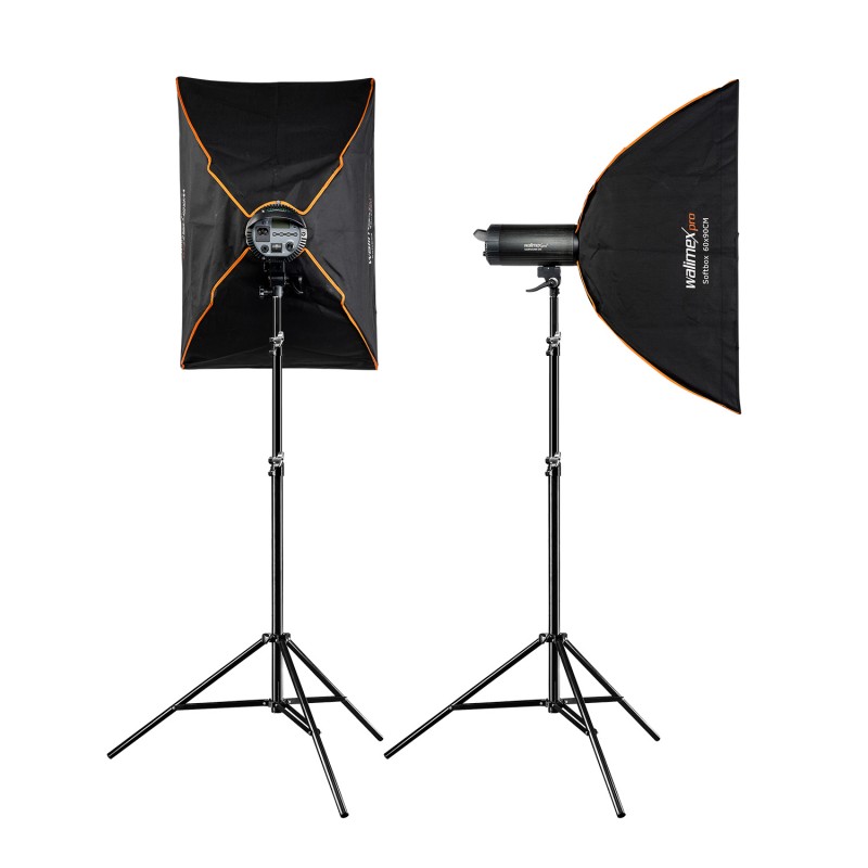 Walimex pro Campaigner 600 HS studiovalaistussetti, 2 kpl 600 Ws salamavaloa, softboxit 60 x 90 cm ja valojalat