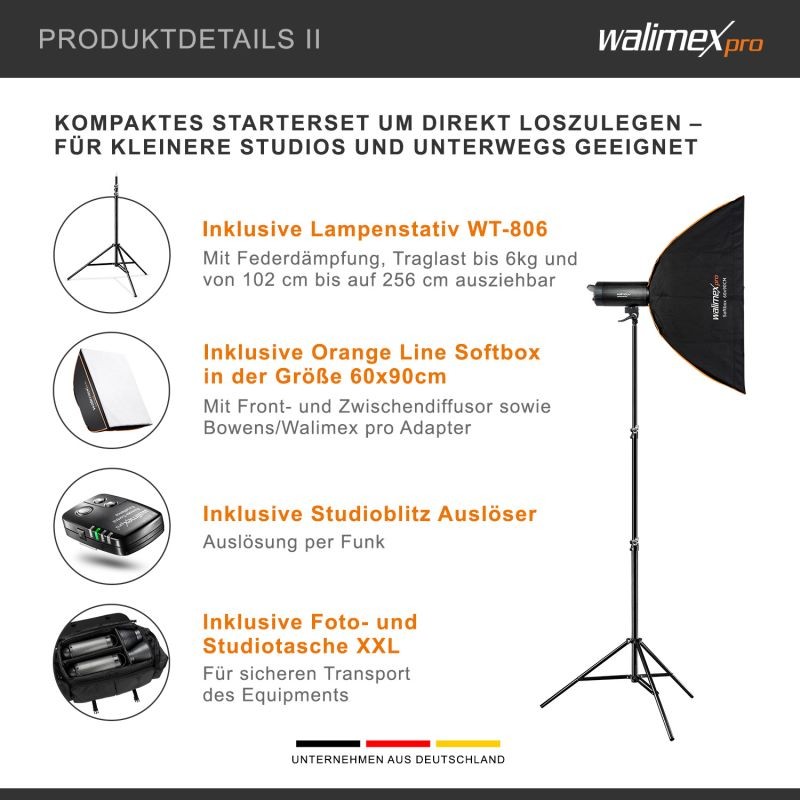 Walimex pro Campaigner 600 HS studiovalaistussetti, 2 kpl 600 Ws salamavaloa, softboxit 60 x 90 cm ja valojalat