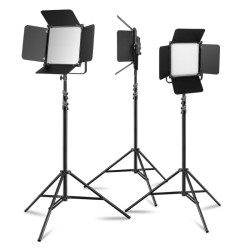 Walimex pro 3 kpl LED Niova 100-F Pro 100 W Bi-Color LED-paneelivalaisin ja 3 kpl WT-806-jalusta