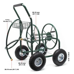Puutarhaletkukela 16 mm letkulle, ilman letkua, max 76 m, vihreä, teräsrunko, renkaat 25 cm