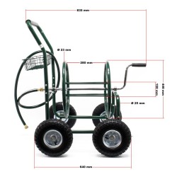 Puutarhaletkukela 16 mm letkulle, ilman letkua, max 76 m, vihreä, teräsrunko, renkaat 25 cm