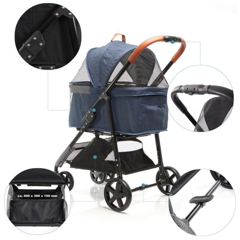 Fudajo 2-in-1 lemmikkirattaat, sininen, kokoontaitettavat, irrotettava kuljetuskori, max 20 kg