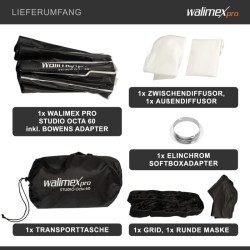 Walimex pro Studio Octagon softbox 60 cm Elinchrom adapteri 15 2 cm Bowens adapteri kenno ja maski