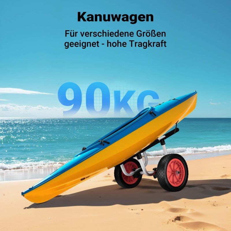 Alumiininen kuljetusvaunu kanootille, kajakille ja SUP-laudalle, max 90 kg, 31 cm PU-renkaat, säädettävä leveys