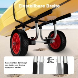 Alumiininen kuljetusvaunu kanootille, kajakille ja SUP-laudalle, max 90 kg, 31 cm PU-renkaat, säädettävä leveys