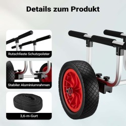 Alumiininen kuljetusvaunu kanootille, kajakille ja SUP-laudalle, max 90 kg, 31 cm PU-renkaat, säädettävä leveys