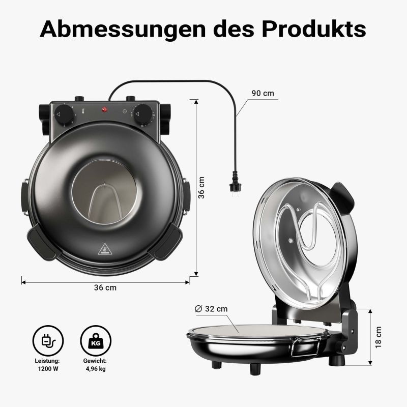 Pizzauuni keraamisella kivilevyllä Ø 32 cm, tarkkailuluukulla, max 400 °C, ajastimella, musta
