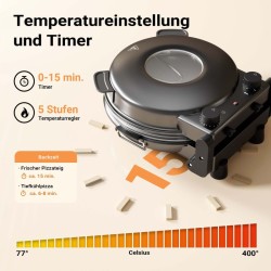 Pizzauuni keraamisella kivilevyllä Ø 32 cm, tarkkailuluukulla, max 400 °C, ajastimella, musta