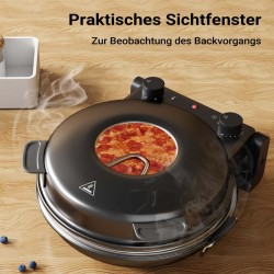 Pizzauuni keraamisella kivilevyllä Ø 32 cm, tarkkailuluukulla, max 400 °C, ajastimella, musta