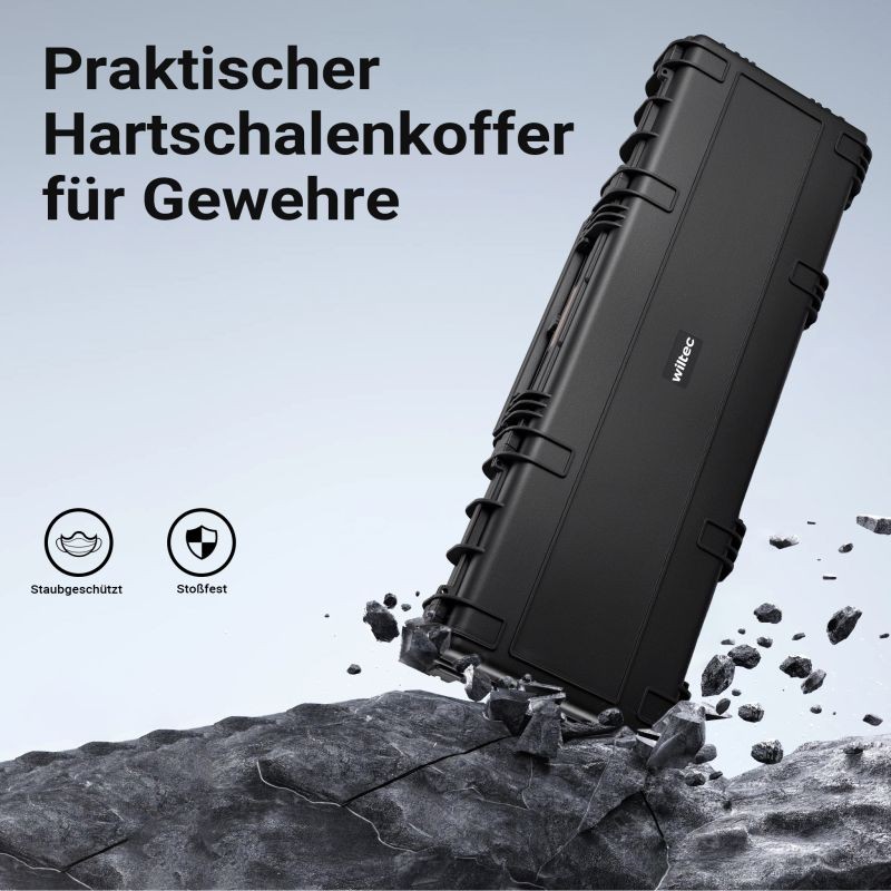 Pitkän aseen kuljetuslaukku 1189 x 405 x 160 mm, musta, polypropeeni, pyörillä ja vaahtomuovipehmusteella