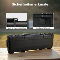 Pitkän aseen kuljetuslaukku 1189 x 405 x 160 mm, musta, polypropeeni, pyörillä ja vaahtomuovipehmusteella