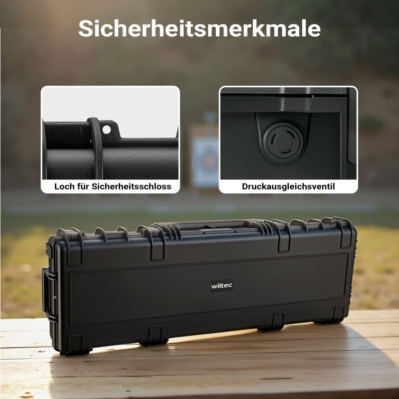 Pitkän aseen kuljetuslaukku 1189 x 405 x 160 mm, musta, polypropeeni, pyörillä ja vaahtomuovipehmusteella