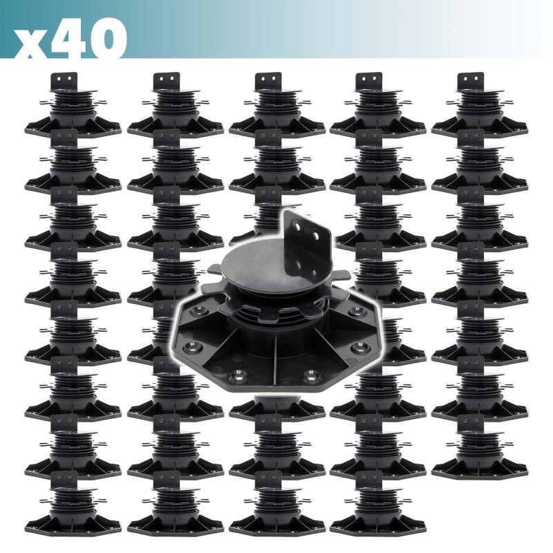 XPOtool Säädettävät terassijalat 40 kpl, 33–64 mm, 2700 kg, musta