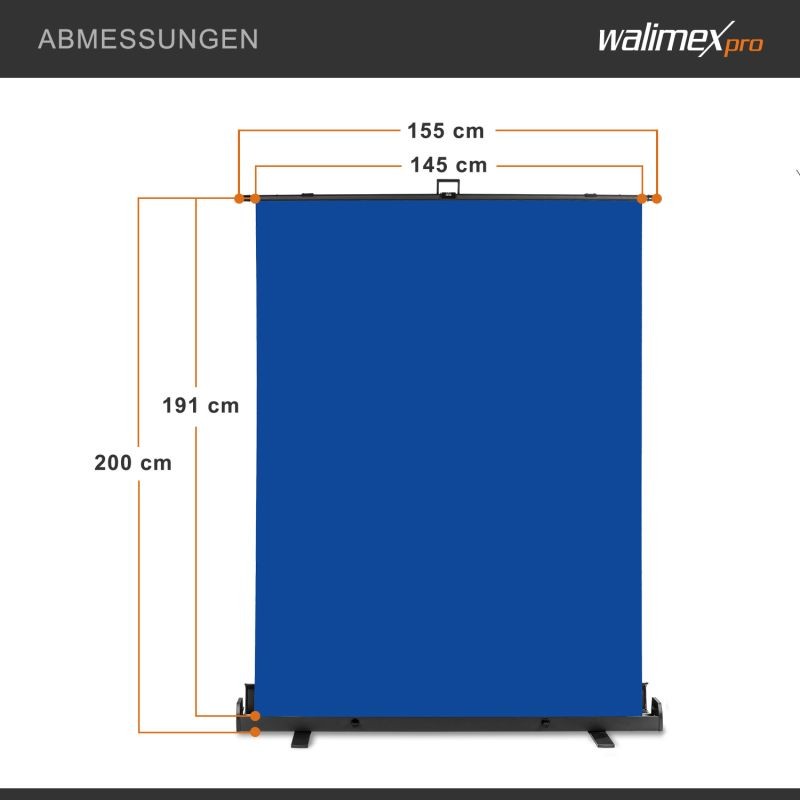 Walimex pro Rullattava taustajärjestelmä sininen 155 x 200 cm, kuljetuslaatikolla
