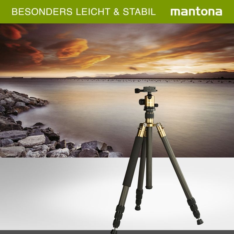 Mantona Titanium Carbon hiilikuitujalusta 170 cm, kuulapää ja kuljetuslaukku, Arca Swiss -yhteensopiva
