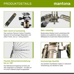 Mantona Titanium Carbon hiilikuitujalusta 170 cm, kuulapää ja kuljetuslaukku, Arca Swiss -yhteensopiva