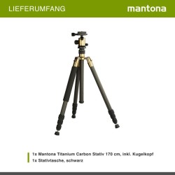 Mantona Titanium Carbon hiilikuitujalusta 170 cm, kuulapää ja kuljetuslaukku, Arca Swiss -yhteensopiva