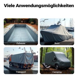 Säänkestävä suojapeite 4 x 5 m, harmaa, PVC-pinnoitettu polyesteri 650 g/m², UV-suojattu, vedenpitävä