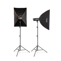Walimex pro Stager 400 HSS studiosalamasetti, 400 W, 2 kpl, softboxit 60x90 cm ja valojalat