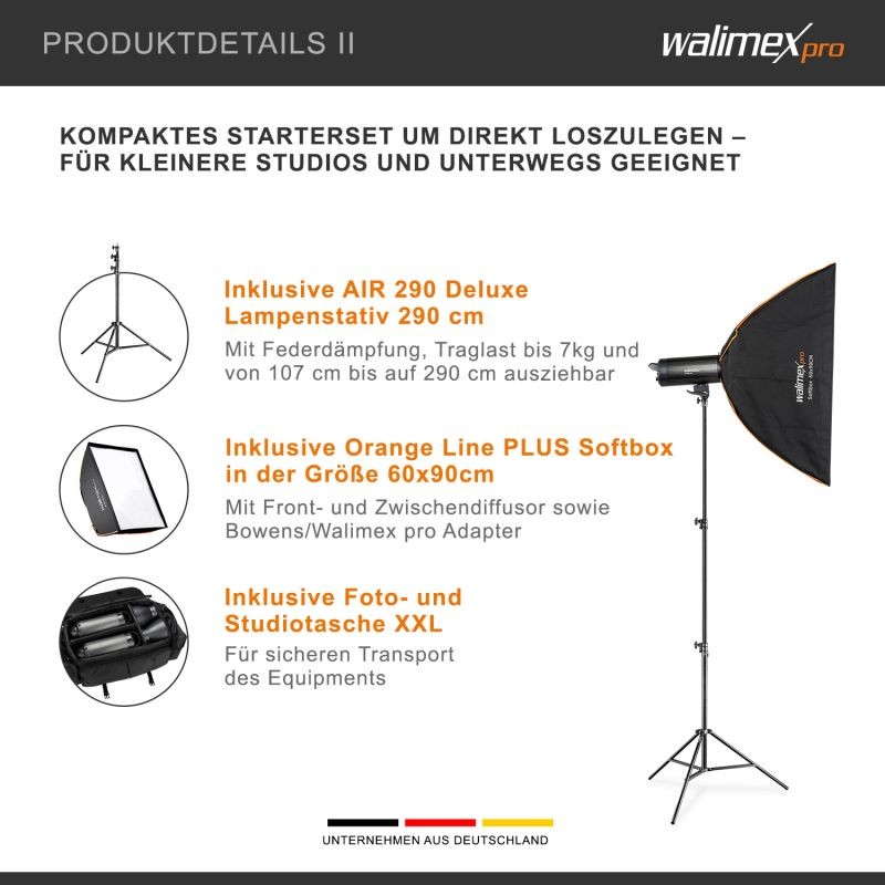 Walimex pro Stager 400 HSS studiosalamasetti, 400 W, 2 kpl, softboxit 60x90 cm ja valojalat