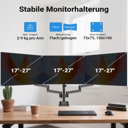 Kolmonaismonitoriteline musta, 360° VESA-levy, enintään 9 kg/näyttö, pöytäkiinnitys