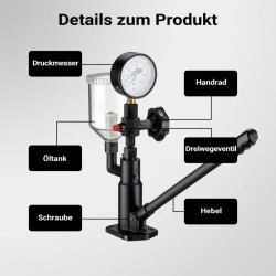Diesel-polttoainesuuttimien testilaite, manometri 0-600 bar, adapterit mukana