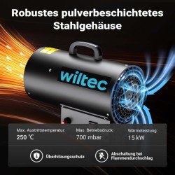 Kaasulämpöpuhallin 15 kW, LPG, sisältää kaasunpaineensäätimen 700 mbar, teräs