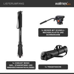Walimex pro Cineast Mono videomonopodi 168 cm, fluid-vaimennettu 2-akselinen videopää