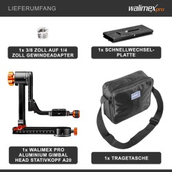 Walimex pro A20 alumiini gimbal jalustapää 20 kg kantavuus 217 x 64 x 196 mm
