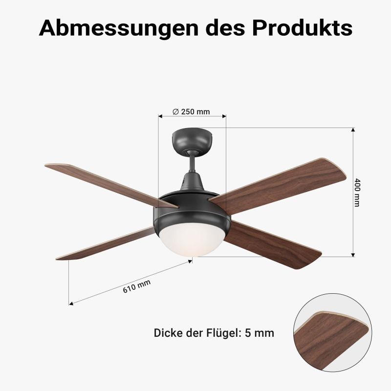 Kattotuuletin 122 cm, ruskea, 4 MDF-siipeä, valaisin, kaukosäädin, ajastin, kesä- ja talvitoiminto