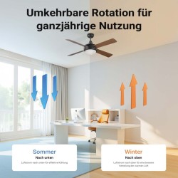 Kattotuuletin 122 cm, ruskea, 4 MDF-siipeä, valaisin, kaukosäädin, ajastin, kesä- ja talvitoiminto