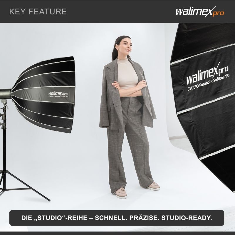 Walimex pro Parabolinen Softbox 90 cm, sisältää kenno-gridin, maskin, Bowens-adapterin ja kuljetuslaukun