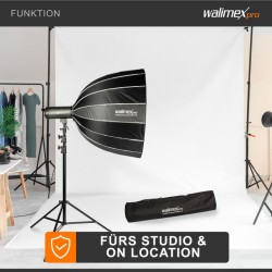 Walimex pro Parabolinen Softbox 90 cm, sisältää kenno-gridin, maskin, Bowens-adapterin ja kuljetuslaukun