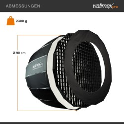 Walimex pro Parabolinen Softbox 90 cm, sisältää kenno-gridin, maskin, Bowens-adapterin ja kuljetuslaukun