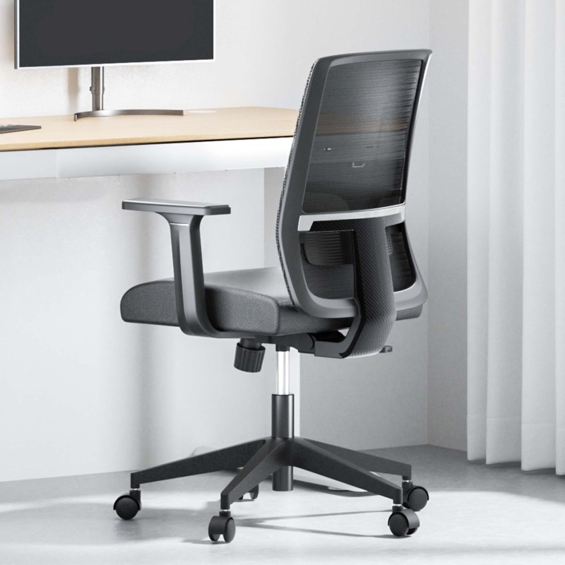 Ergonominen työtuoli lannennojalla, säädettävä korkeus, hengittävä selkänoja, musta, max 120 kg