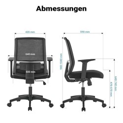 Ergonominen työtuoli lannennojalla, säädettävä korkeus, hengittävä selkänoja, musta, max 120 kg
