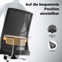 Ergonominen työtuoli lannennojalla, säädettävä korkeus, hengittävä selkänoja, musta, max 120 kg