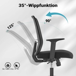 Ergonominen työtuoli lannennojalla, säädettävä korkeus, hengittävä selkänoja, musta, max 120 kg