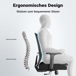 Ergonominen työtuoli lannennojalla, säädettävä korkeus, hengittävä selkänoja, musta, max 120 kg