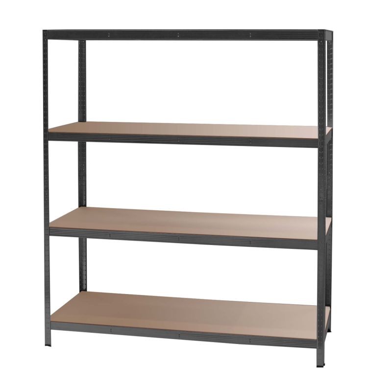 Raskashylly 160x60x180 cm, 4 hyllytasoa, 175 kg/taso, musta, teräs ja MDF