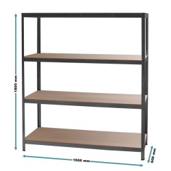 Raskashylly 160x60x180 cm, 4 hyllytasoa, 175 kg/taso, musta, teräs ja MDF