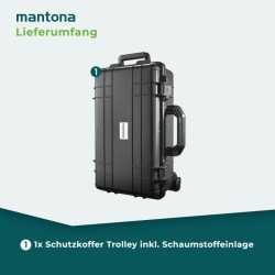 Mantona Kameran kuljetuslaatikko pyörillä, musta, veden- ja iskunkestävä, 560 x 350 x 230 mm
