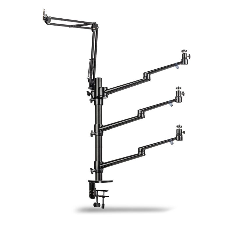 Walimex pro Multi Streaming Arm pöytäteline kameralle, LED-valolle ja mikrofonille, musta