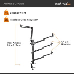Walimex pro Multi Streaming Arm pöytäteline kameralle, LED-valolle ja mikrofonille, musta