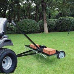 Ruohonilmastin 100 cm teräsjousipiikeillä, ratsastajalla varustetut leikkurit ja ATV-ajoneuvot